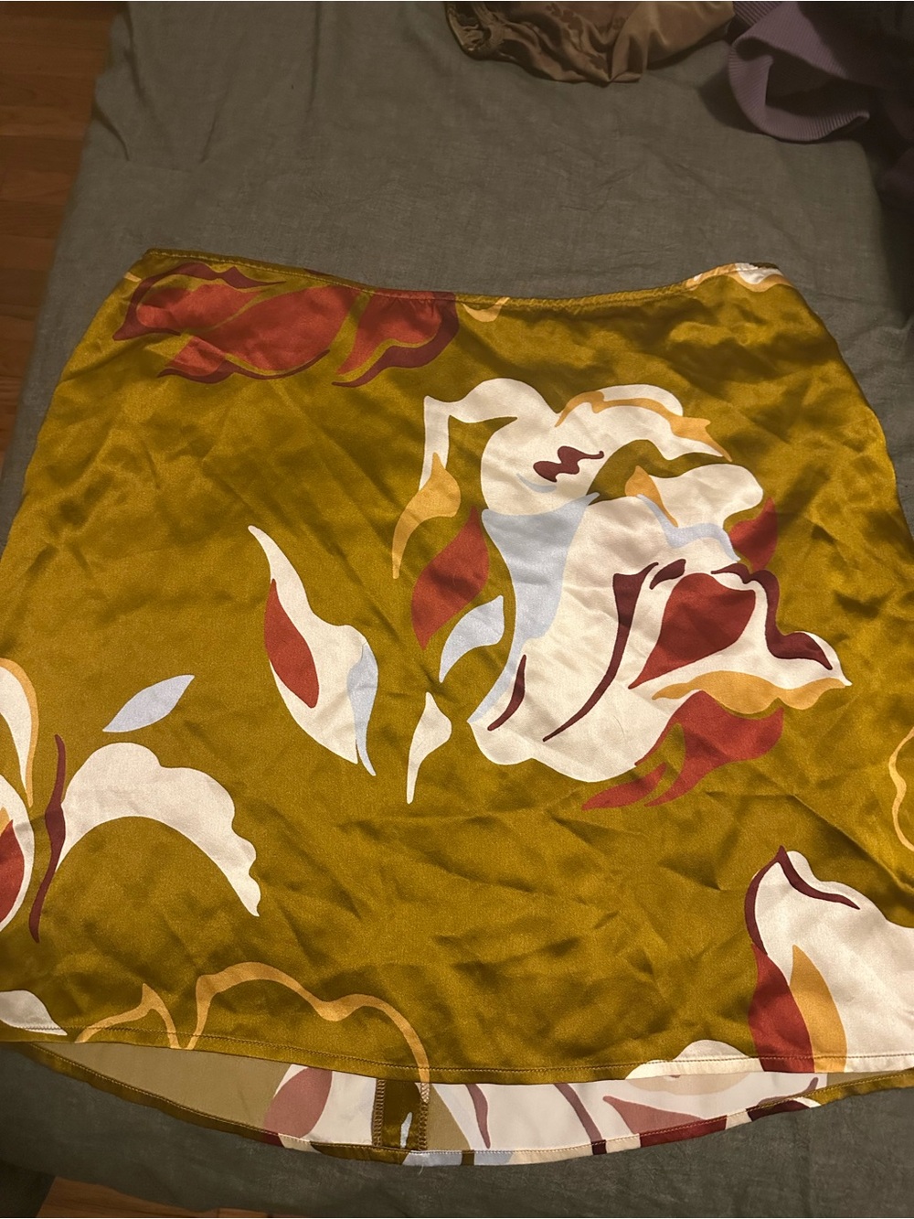 Reformation Mustard Yellow Floral 100% silk  Mini Skirt